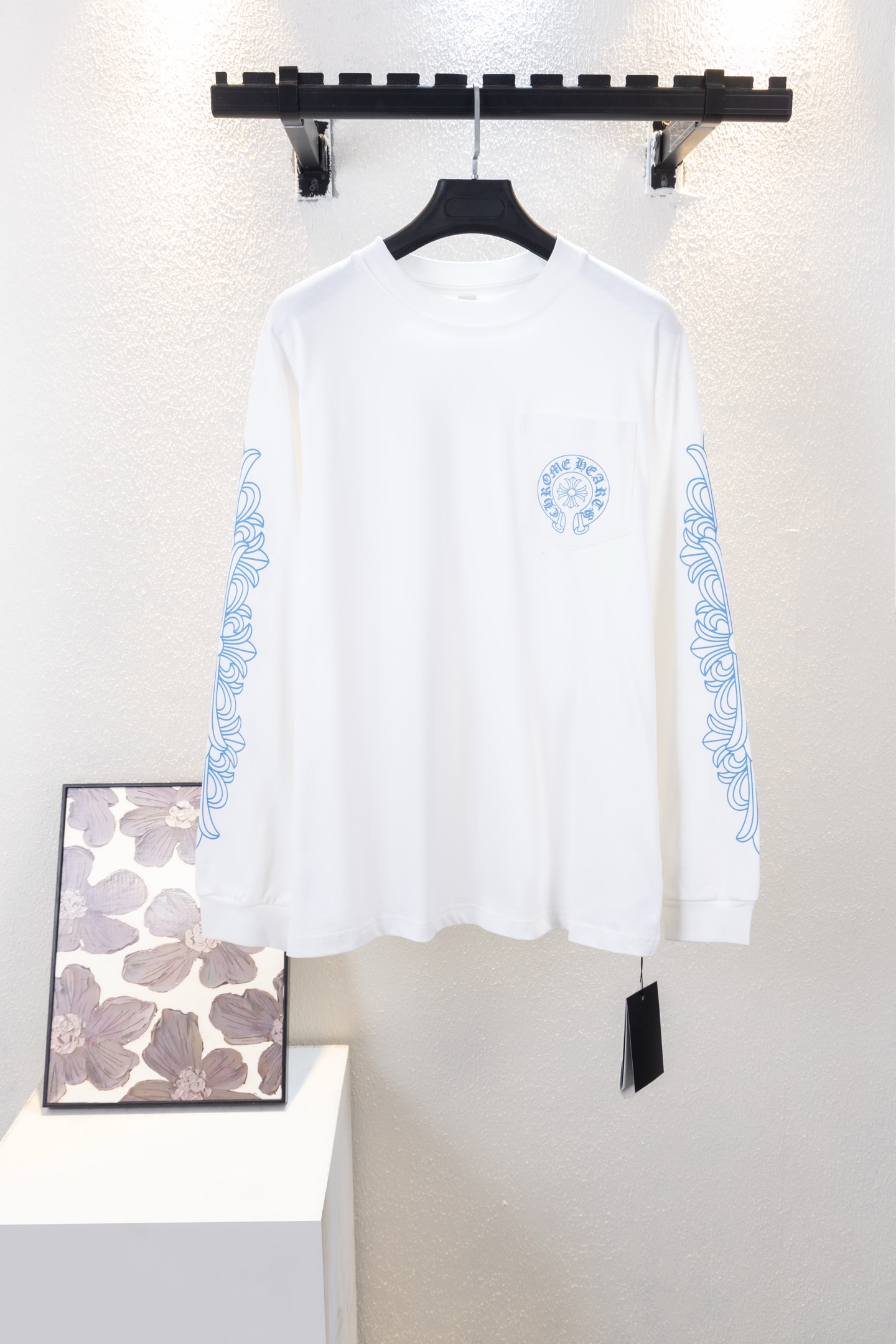 New Varnish Hoof Print Light Blue Embroidered Long-Sleeve Shirt