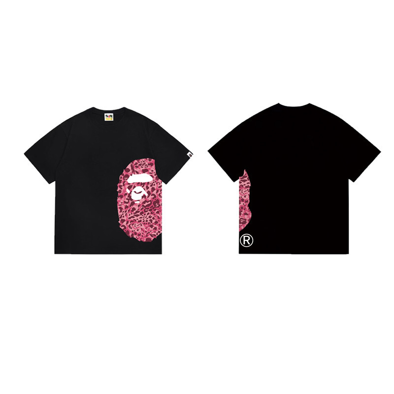 Pink leopard print simple short-sleeved shirt