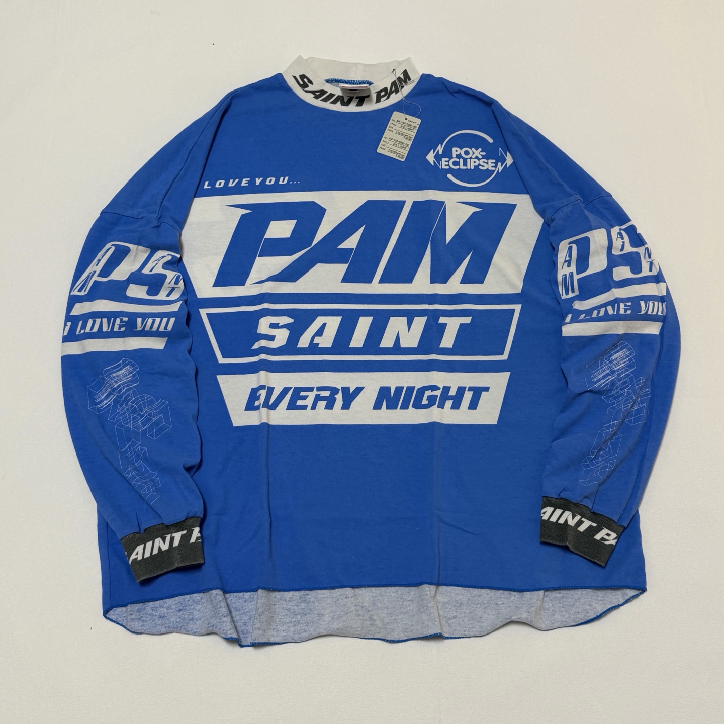 Jointly-produced washed-water distressed blue racing suit