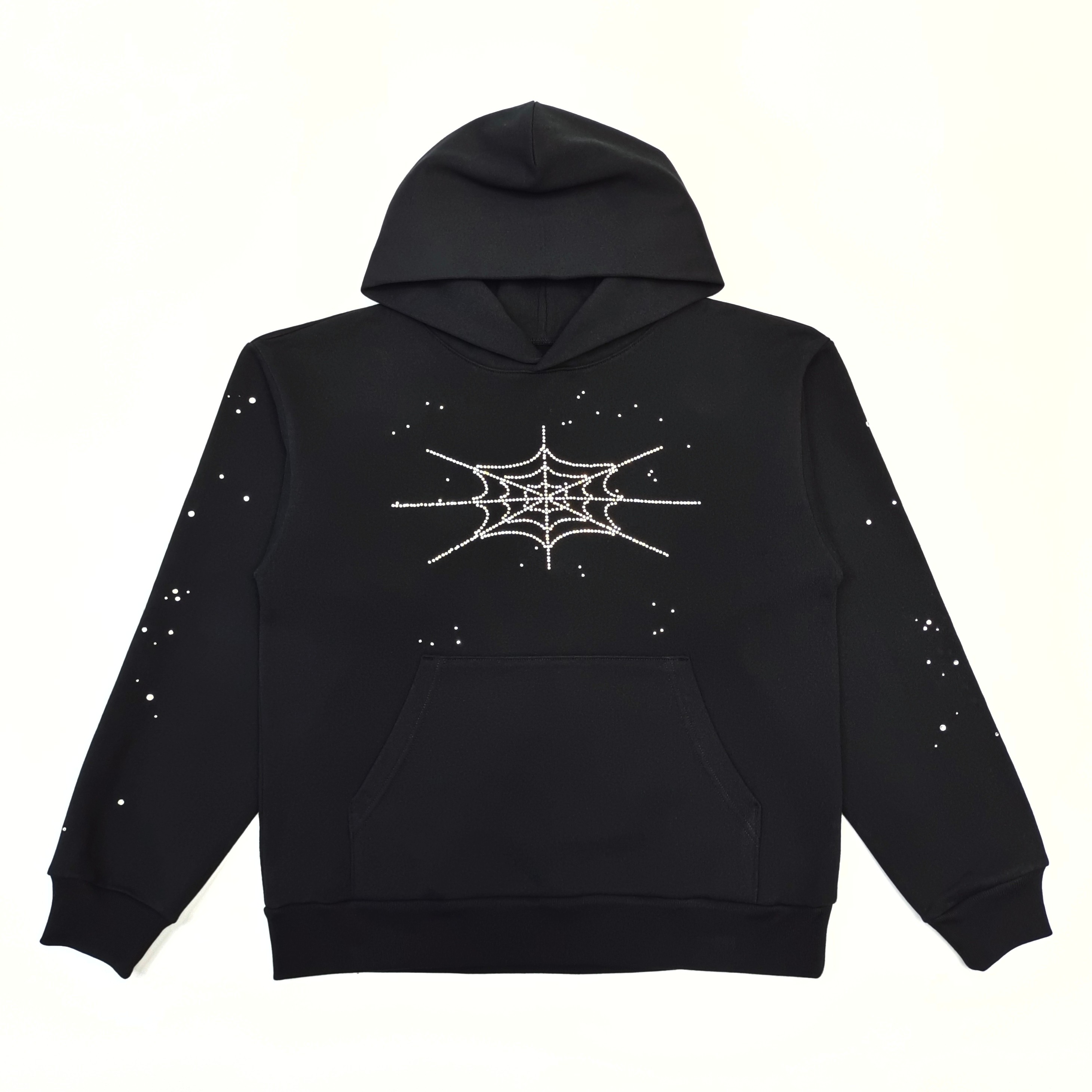 Black imported rhinestone washed fleece pullover hoodie