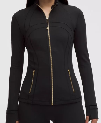 Black high-quality stand-up collar golden zipper fitted waist slimming yoga top