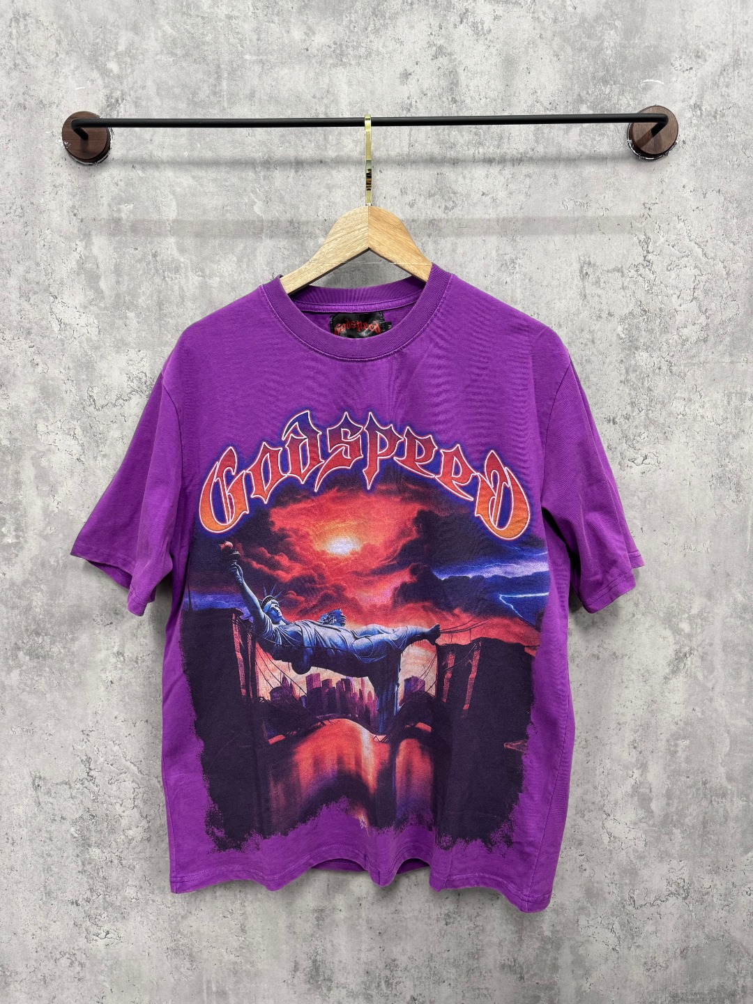Purple gradient letter watercolor print short-sleeved shirt