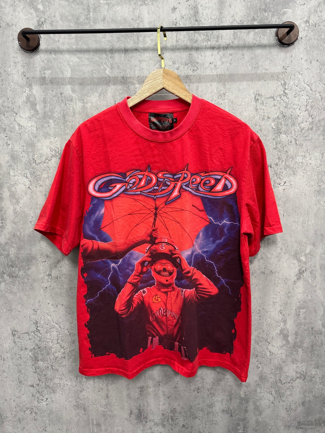 Bright red thunderstorm sky printed short-sleeved shirt