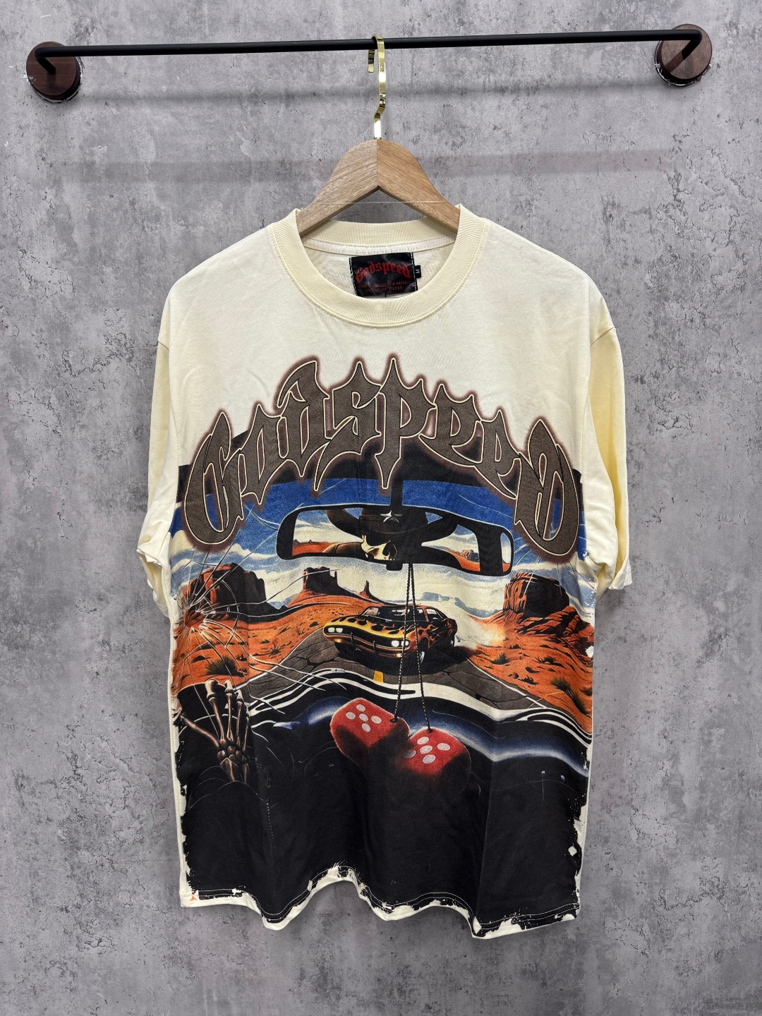 Apricot-colored highway car print short sleeve shirt