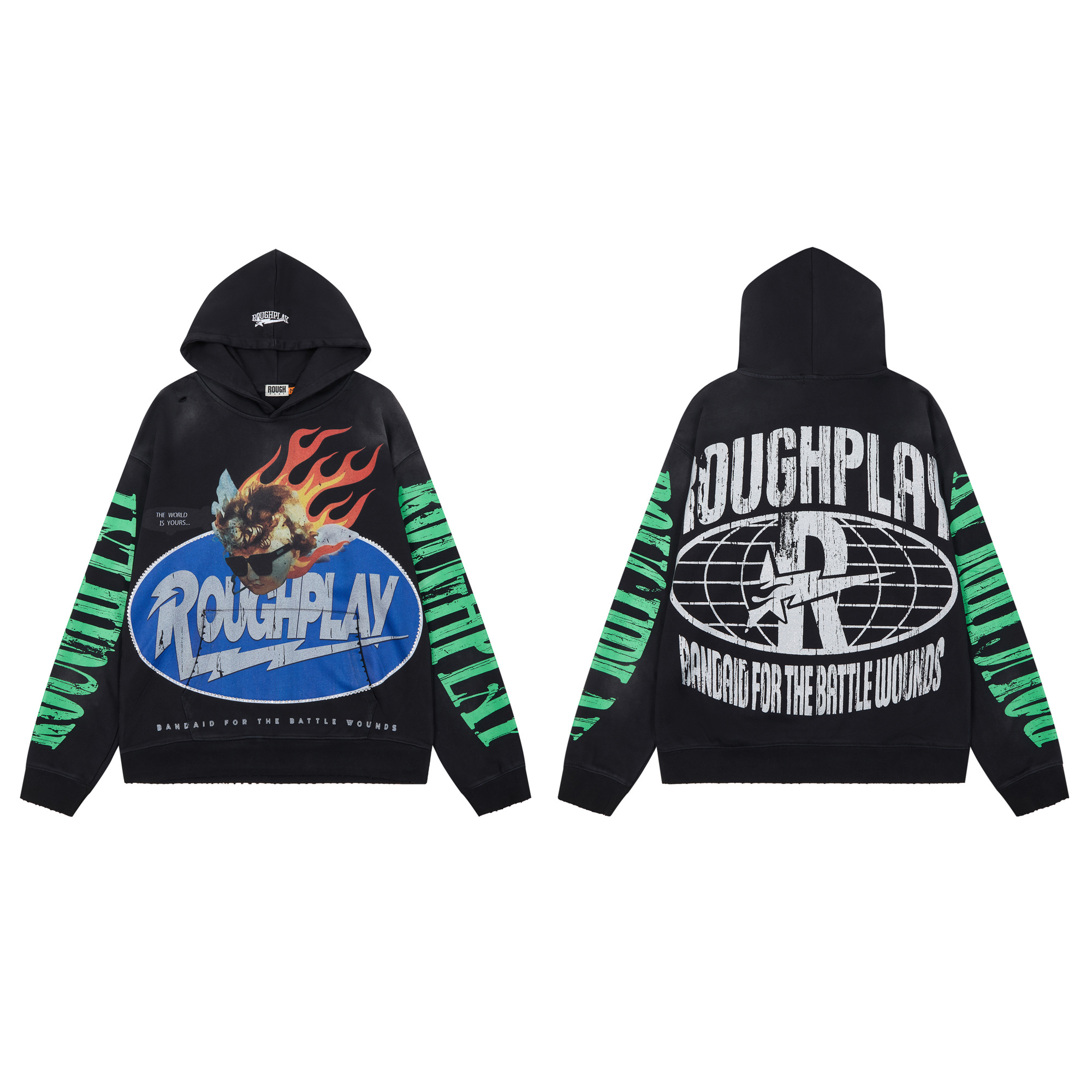 Direct injection of glittering diamonds, water for fading, old-fashioned tear-drop style hoodie shirt