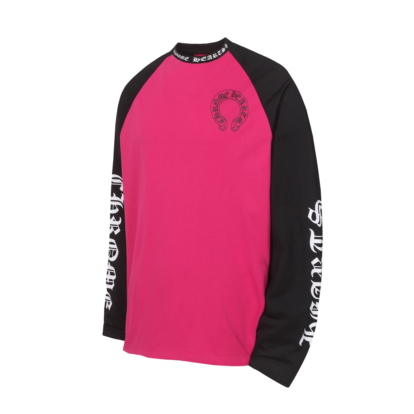 Magenta-colored Sanskrit horseshoe patchwork print best-selling long-sleeved T-shirt