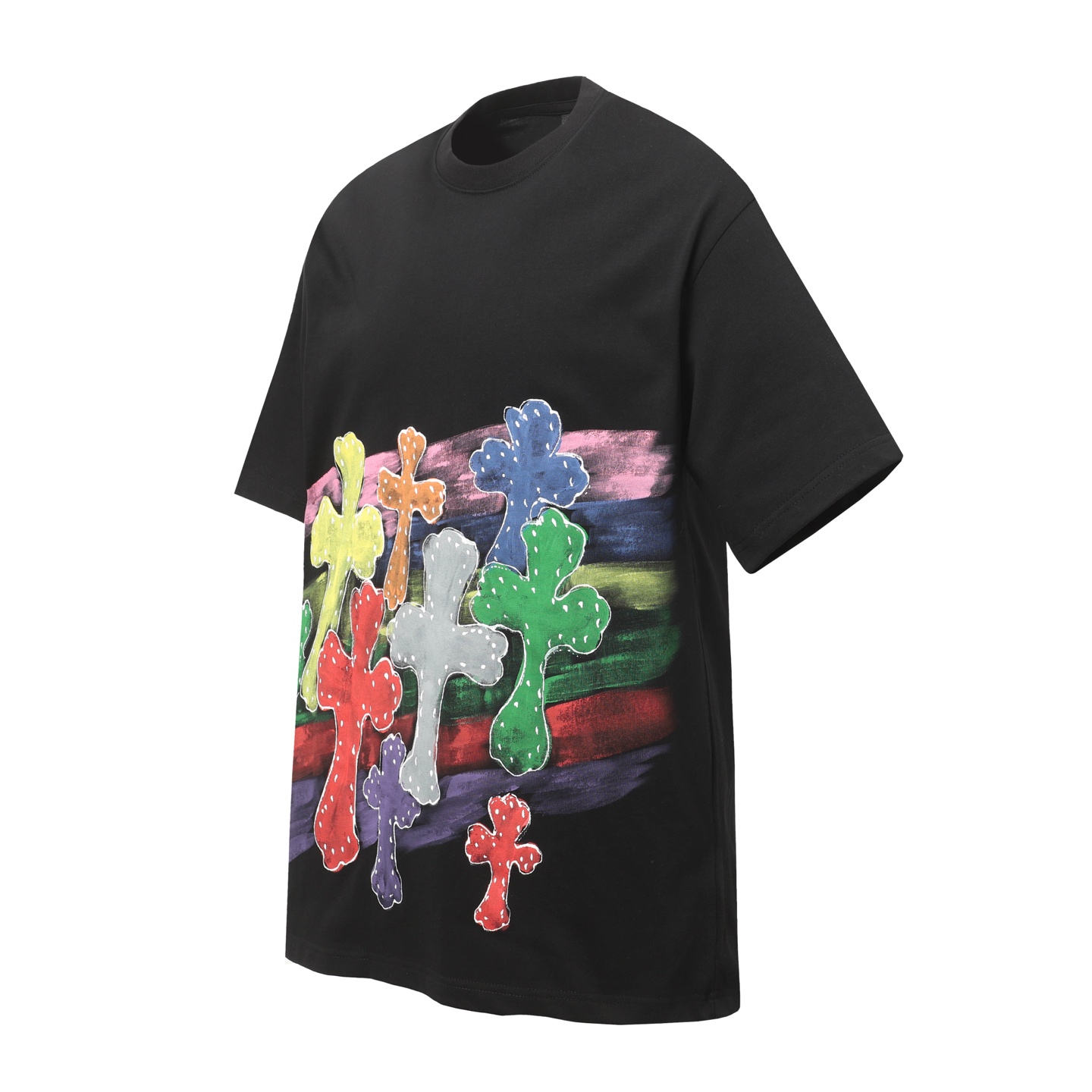 Black Crozier Rainbow Cross Hand-painted Print Short-Sleeved T-Shirt