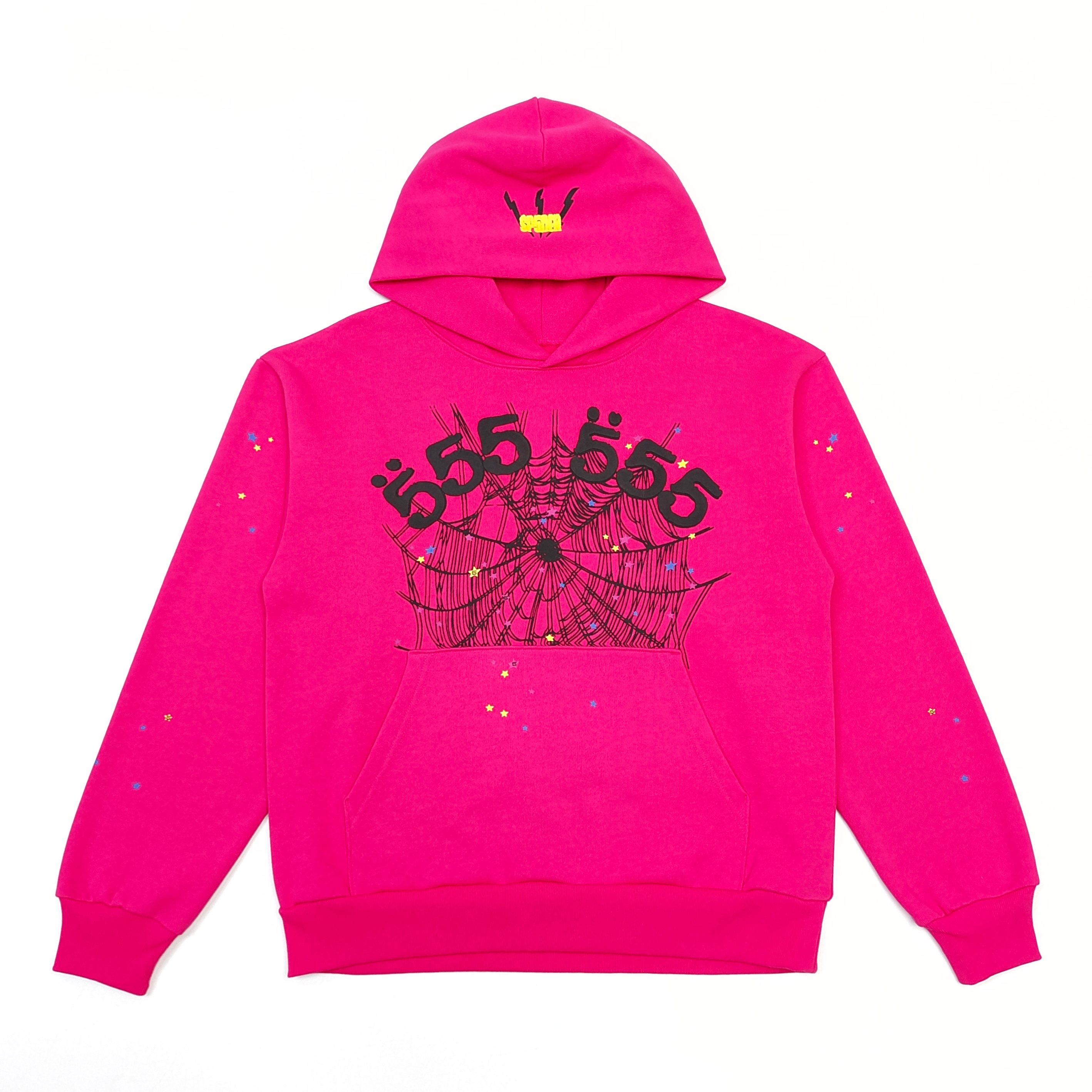 1:1 High-Quality Spider Web Printed Rose Pink Hoodie