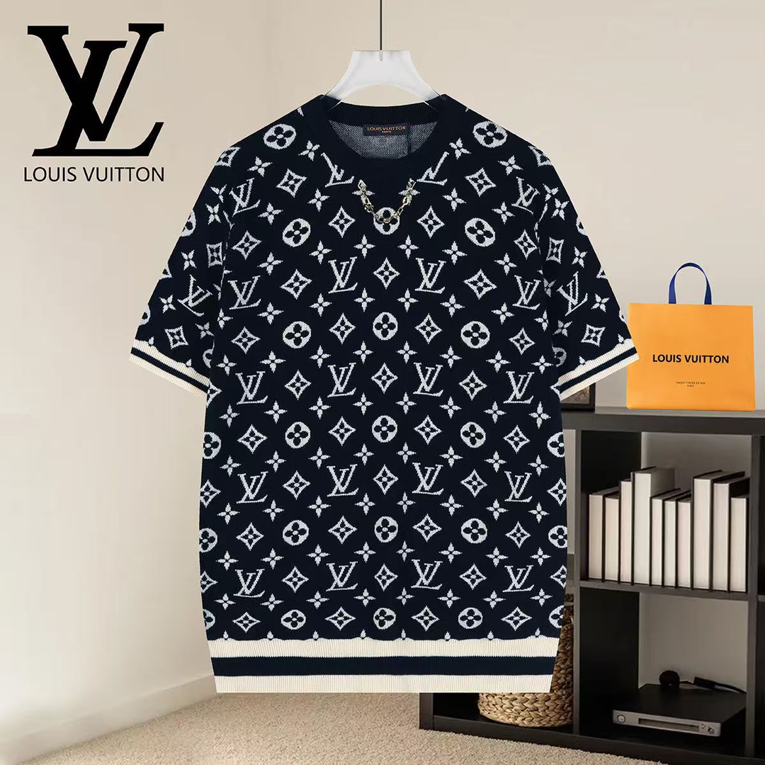 Full logo jacquard knitted round-neck short-sleeve T-shirt
