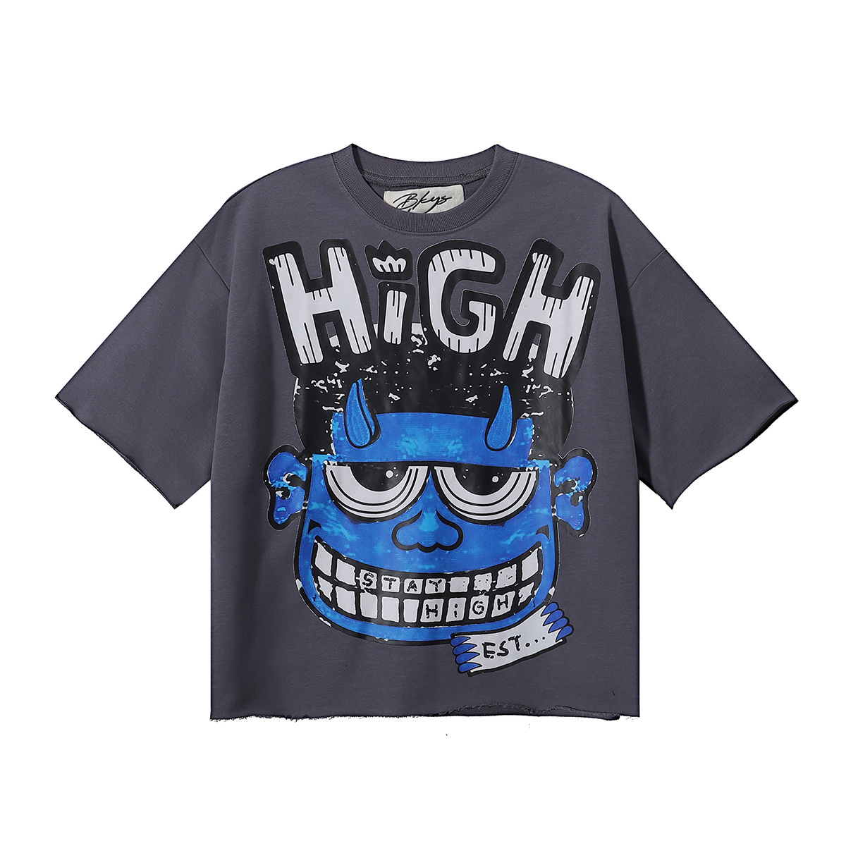 Grey vintage devil print casual versatile men's and women's matching short-sleeved shirt