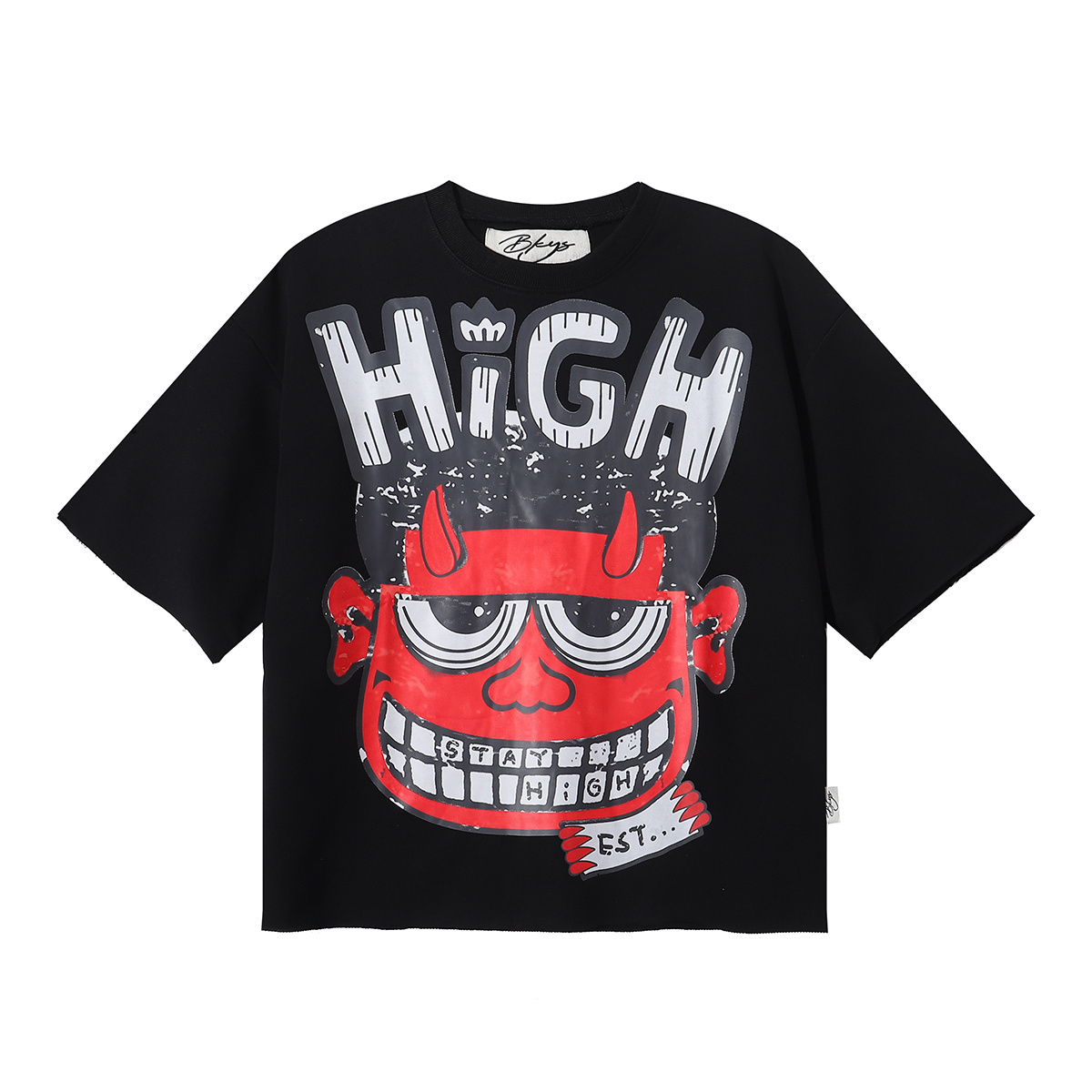Black retro devil print casual versatile men's and women's matching short-sleeved shirt