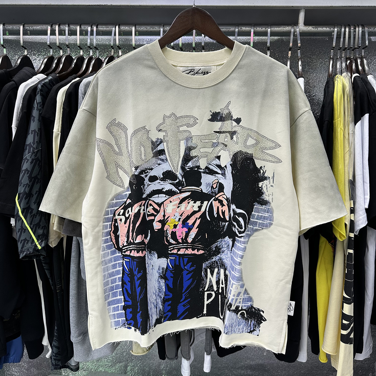 High street trendy brand retro skull clown print loose T-shirt