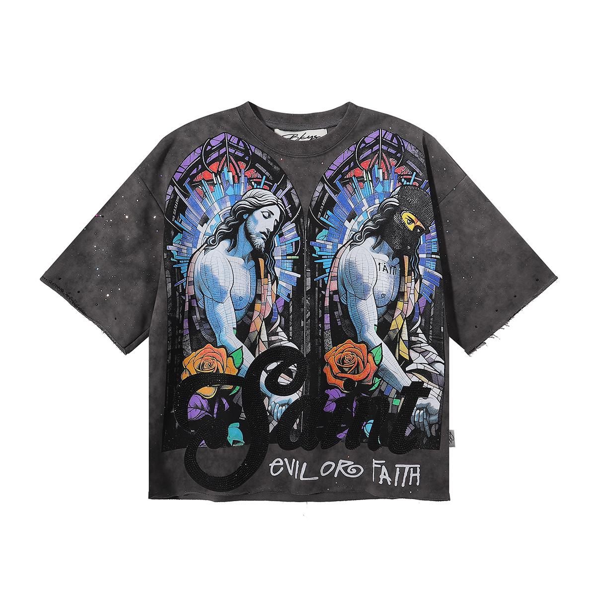 Stiletto-Diamond Retro Double Archway Print Short-Sleeve T-Shirt