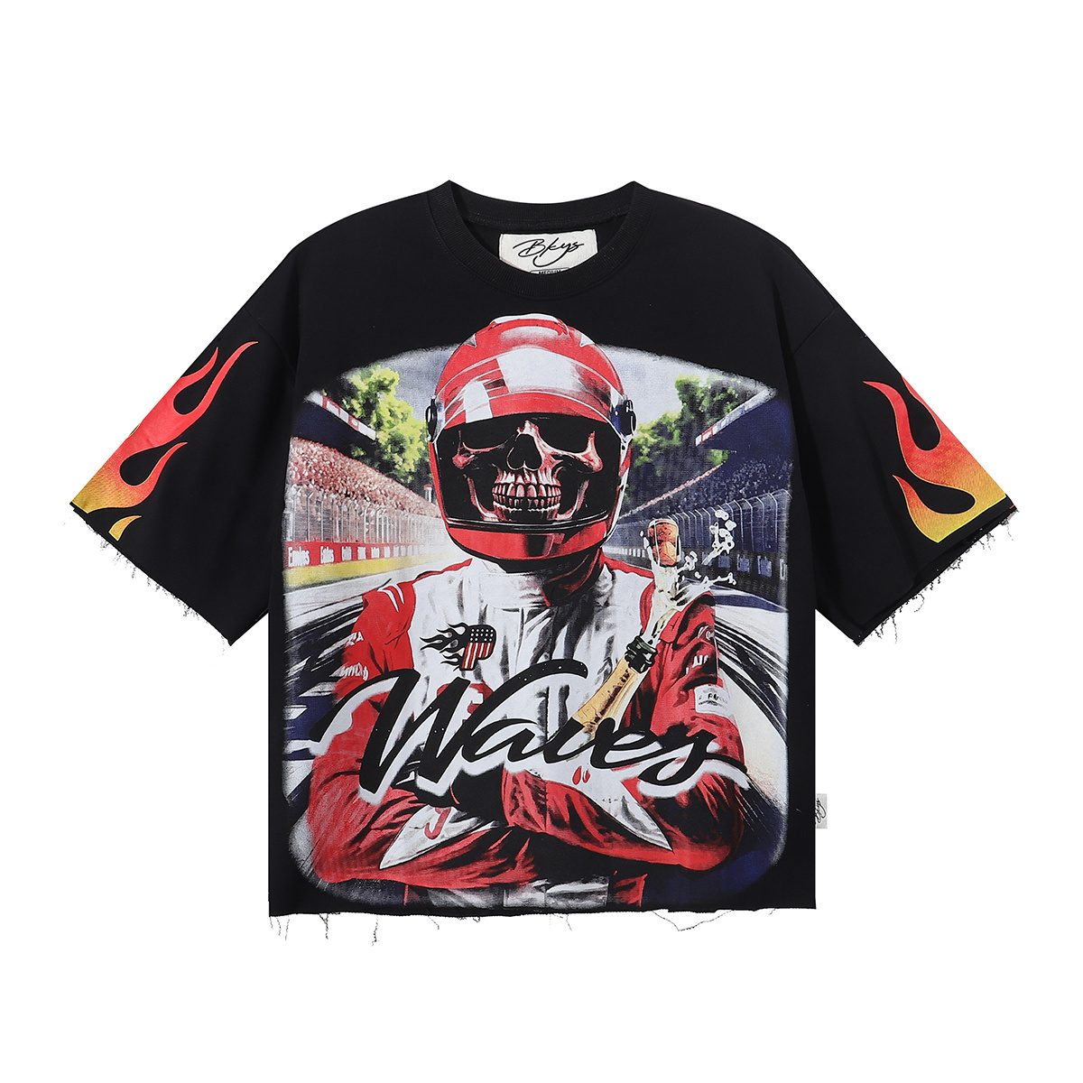 Black rock punk-style printed short-sleeved T-shirt