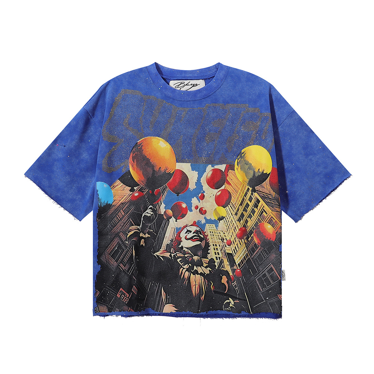 Blue sequined clown balloon short-sleeved printed short-sleeved shirt