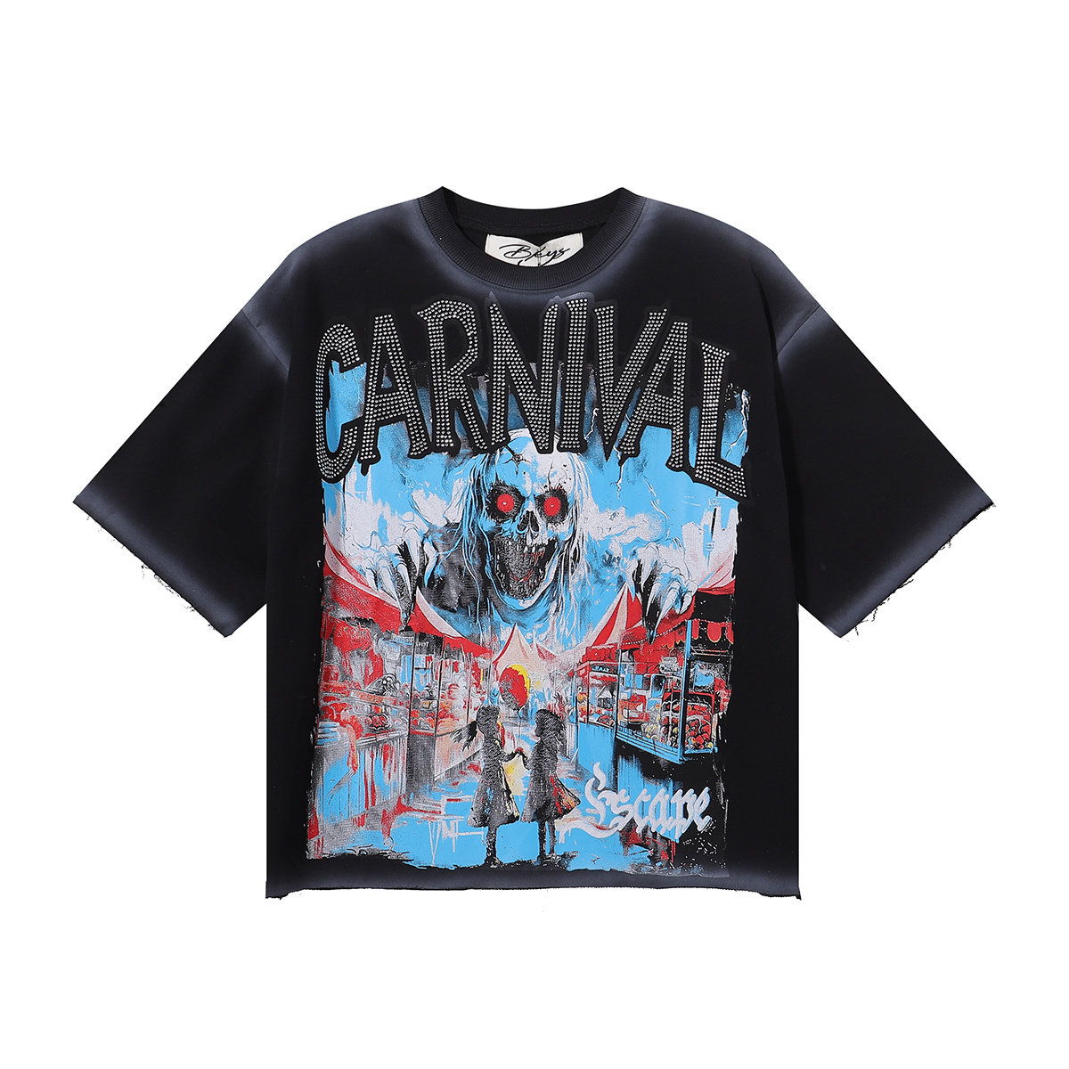 Vintage skull and fangs print short-sleeved shirt