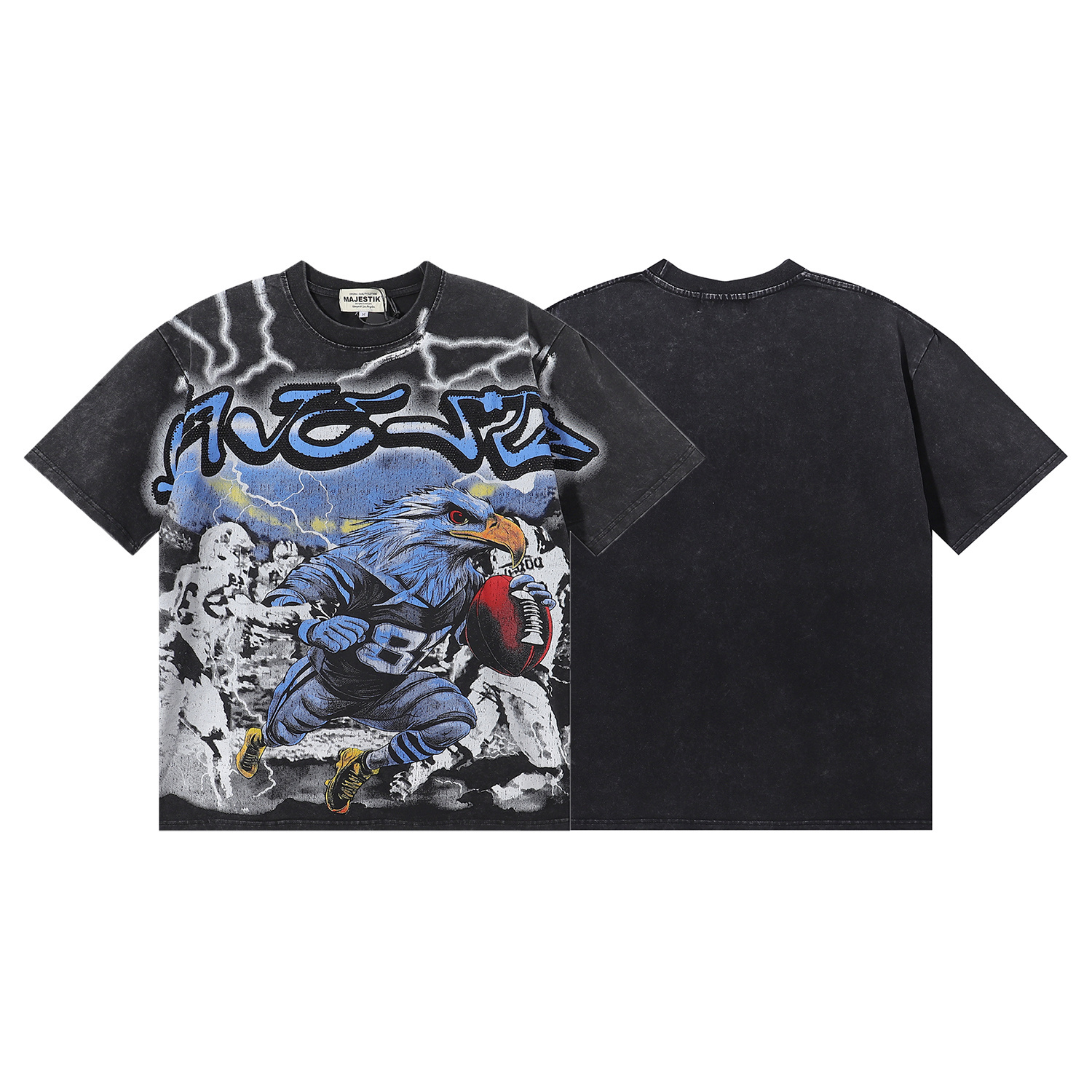 New summer vintage round-neck eagle print loose sequined short-sleeved shirt