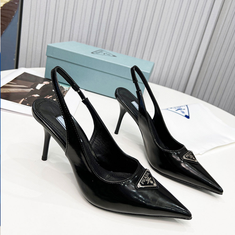 Prada Stiletto Bright Triangle Logo Sandals Slide
