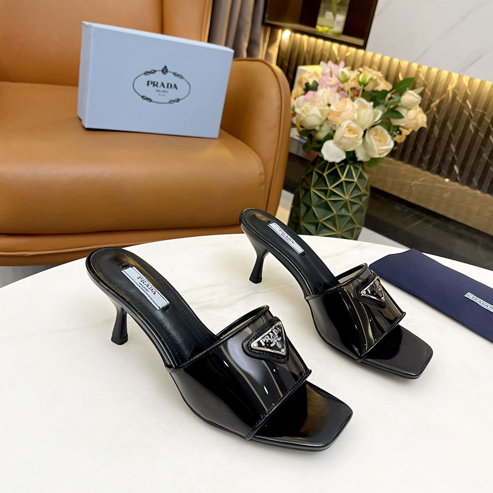 Prada Leather Heel Sandals Slide Sandal