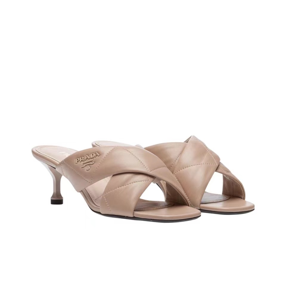 Prada Leather Simple And Noble 6.5CM Slide Sandal