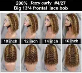 11A 13x4 Jerry curly Bob wig 90 Virgin Brazilian hair