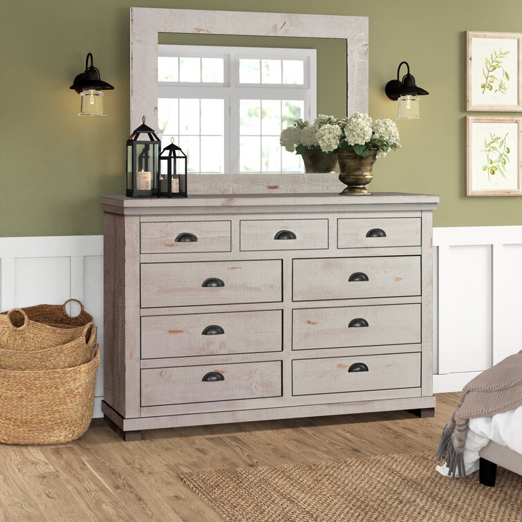 Ammerman 9 Drawer 64'' W Solid Wood Double Dresser with Mirror