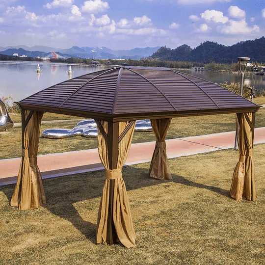 3x4meter Aluminum frame Roof Gazebo Solid Roof Party Galvanized Luxury Garden Gazebo Curved Metal Roof Hard Top Gazebo