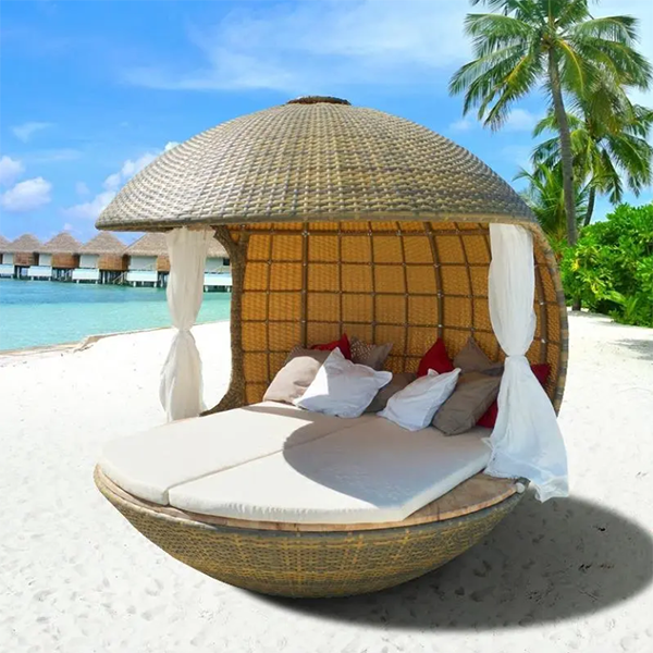 Rattan furniture leisure club beach swimming pool double rattan bed personalized custom creative round lazy