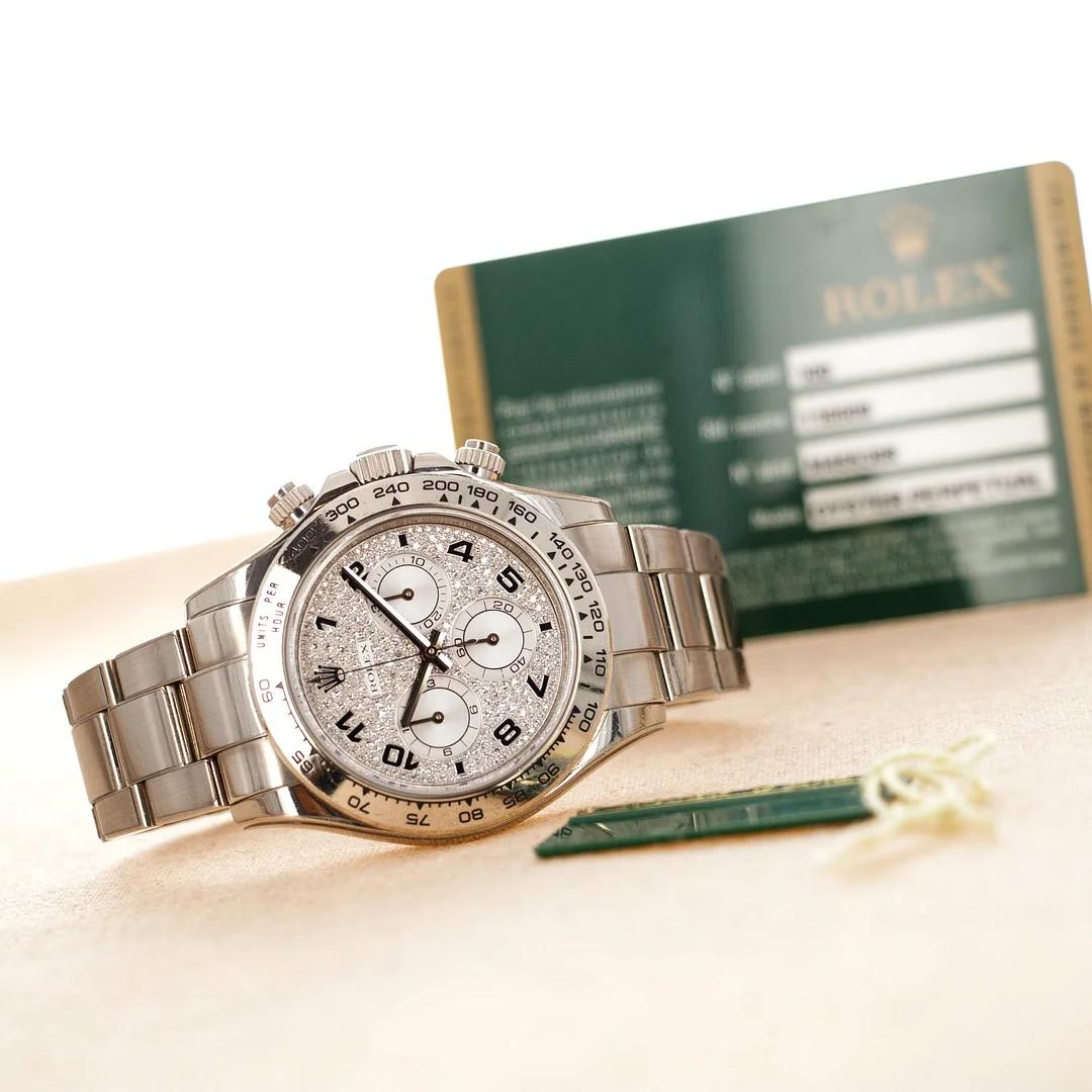 Rolex White Gold Daytona Ref. 116509 with Pave Diamond Arabic Numeral Dial