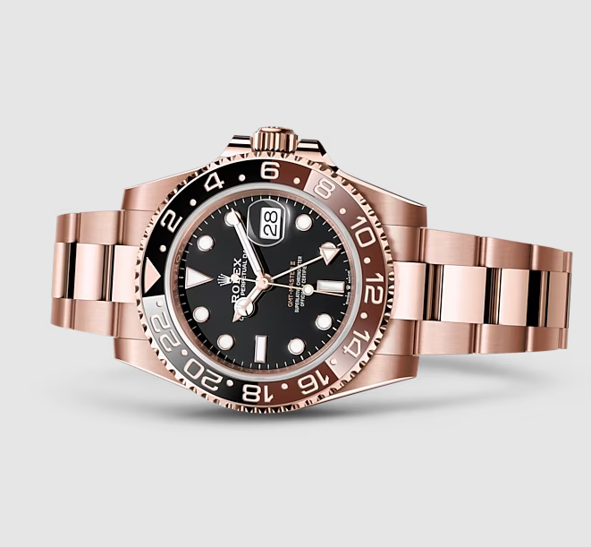 Rolex GMT-Master II 40mm Root Beer Black Dial Oyster Bracelet 18k Rose Gold Watch 126715chnr-0001