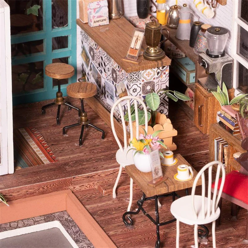 Robotime DG109 Rolife Simon's Coffee Shop DIY Miniature Dollhouse Kit - JOYTOY WORLD