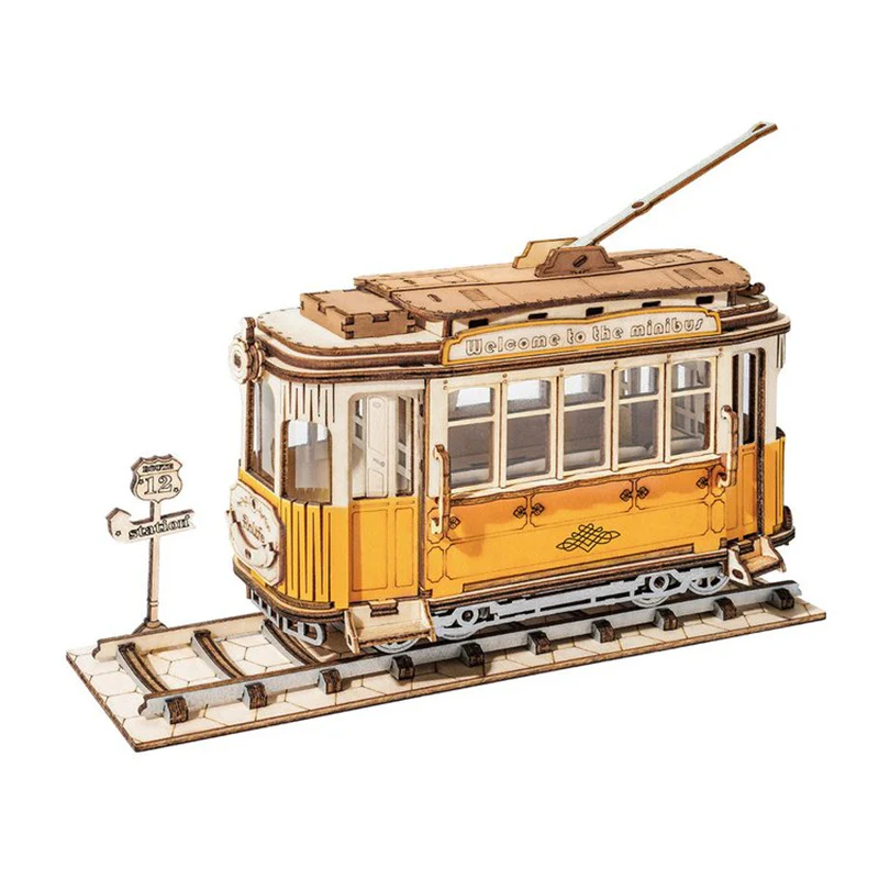 Robotime TG505 Rolife Retro Tramcar 3D Wooden Puzzle - JOYTOY WORLD