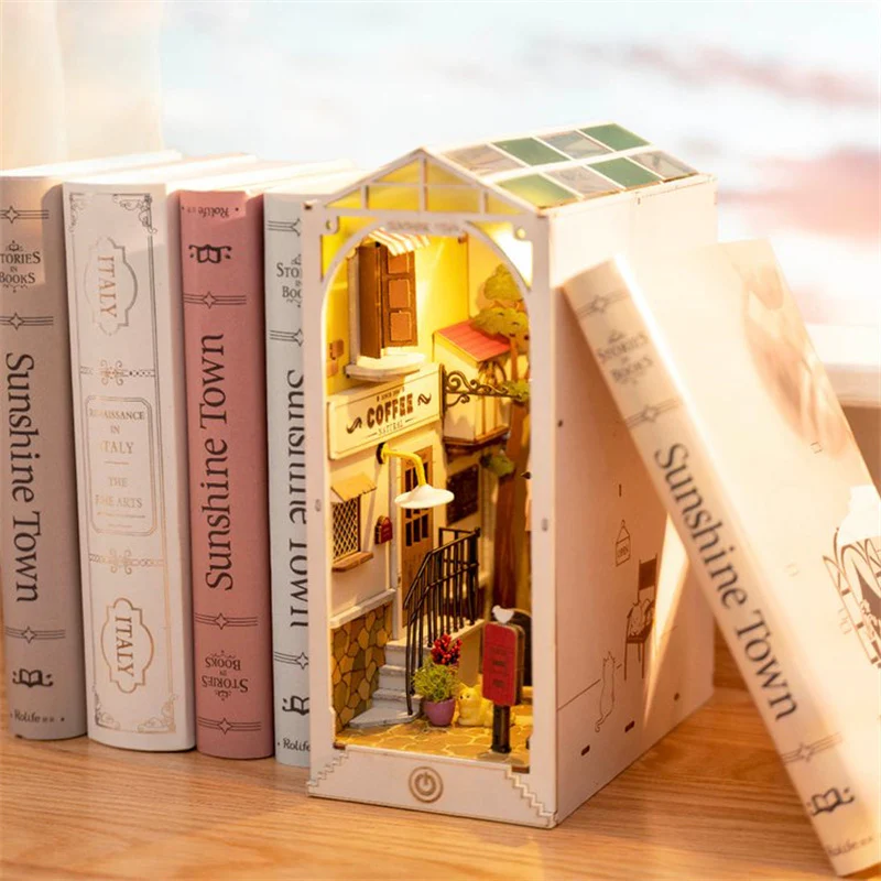 Robotime TGB02 Rolife Sunshine Town 3D Wooden DIY Miniature House Book Nook - JOYTOY WORLD