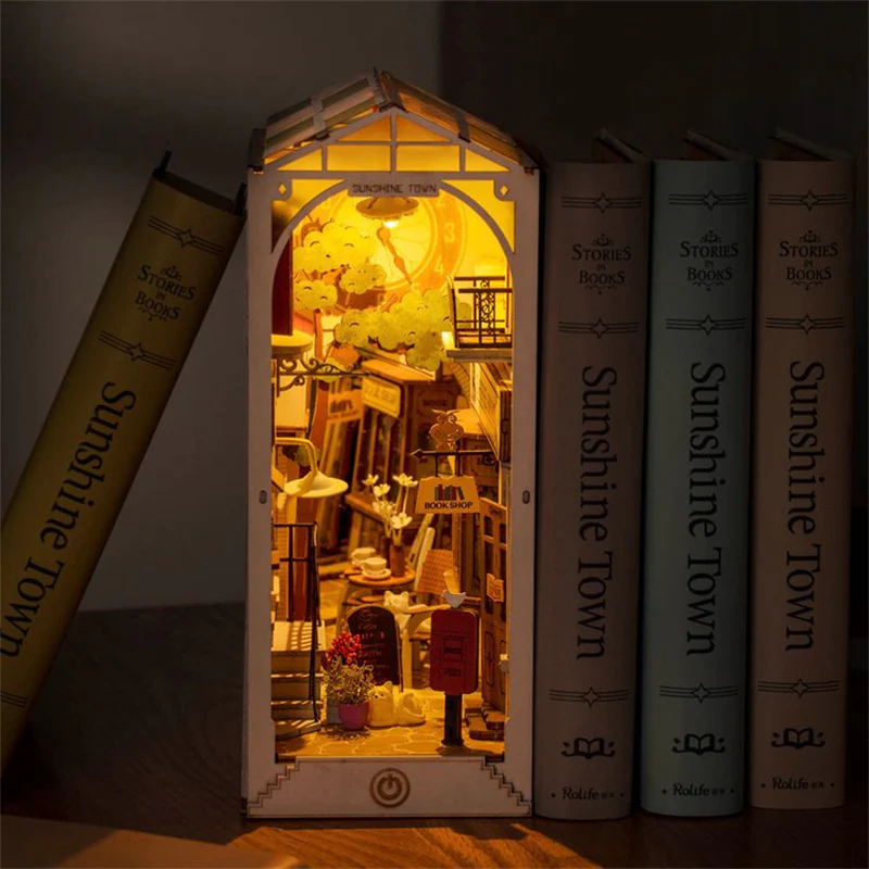 Robotime TGB02 Rolife Sunshine Town 3D Wooden DIY Miniature House Book Nook - JOYTOY WORLD