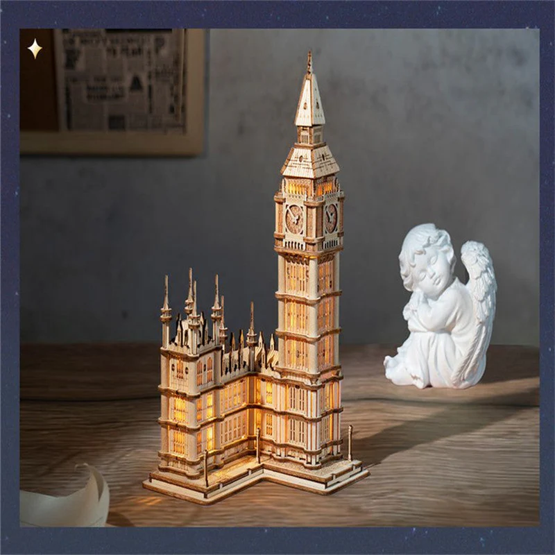 Robotime TG507 Rolife Big Ben With Lights Architecture 3D Wooden Puzzle - JOYTOY WORLD