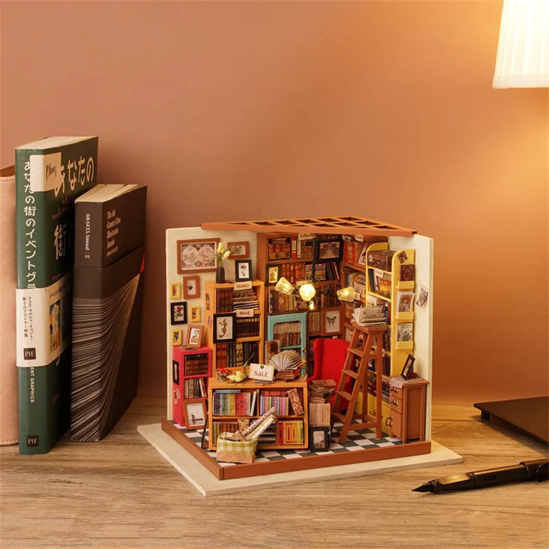Robotime DG102 Rolife Sam's Study Library DIY Miniature House Kit - JOYTOY WORLD