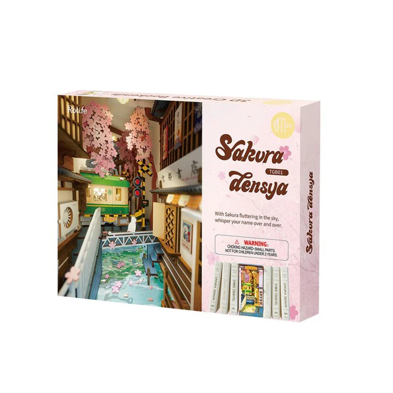 Robotime TGB01 Rolife Sakura Densya 3D Wooden DIY Miniature House Book Nook - JOYTOY WORLD