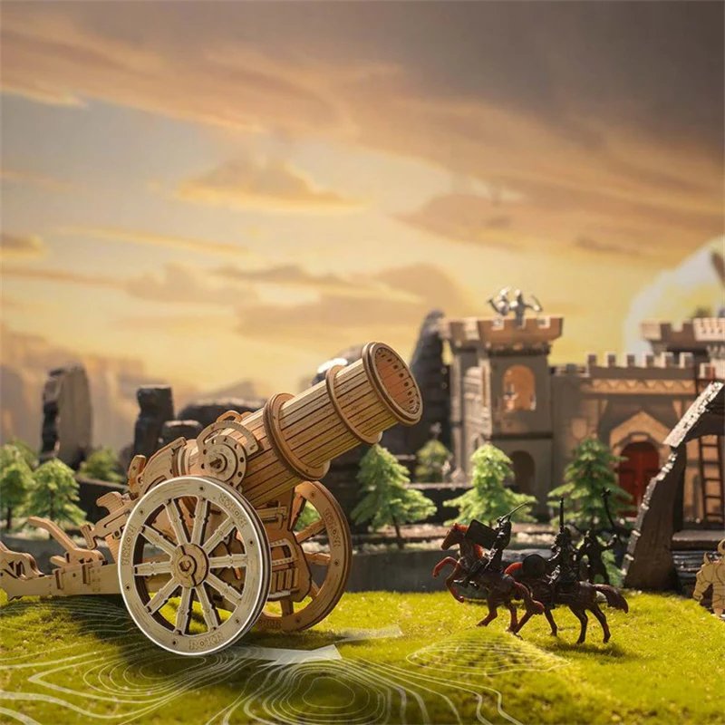 Robotime KW801 ROKR 3D Wooden Puzzle Wheeled Siege Artillery - JOYTOY WORLD