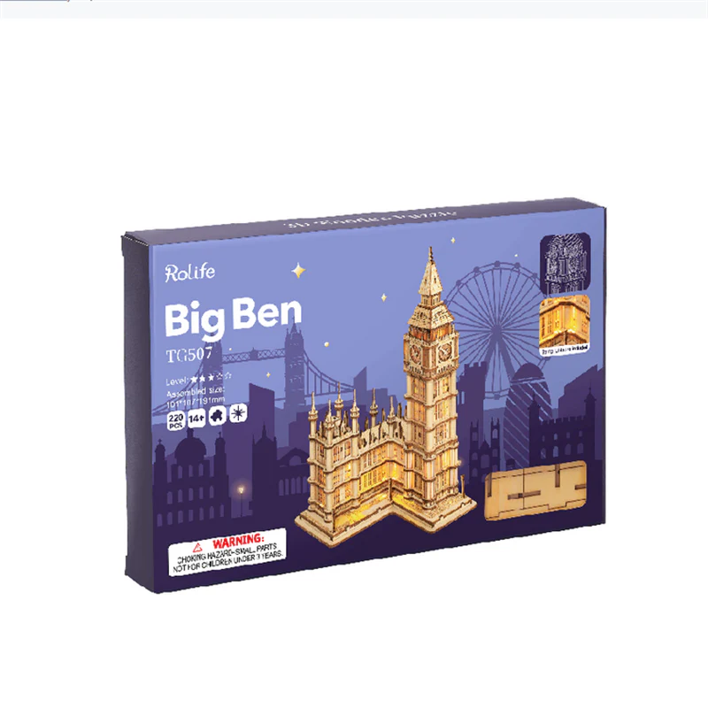 Robotime TG507 Rolife Big Ben With Lights Architecture 3D Wooden Puzzle - JOYTOY WORLD