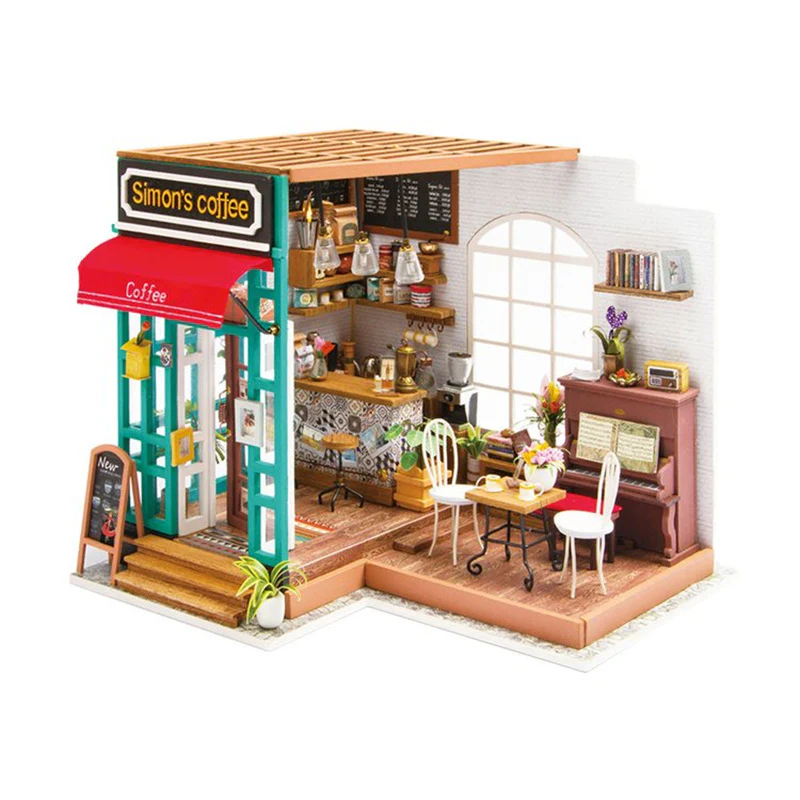 Robotime DG109 Rolife Simon's Coffee Shop DIY Miniature Dollhouse Kit - JOYTOY WORLD