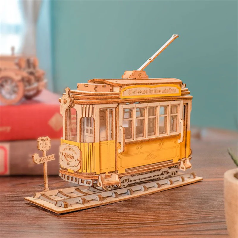 Robotime TG505 Rolife Retro Tramcar 3D Wooden Puzzle - JOYTOY WORLD