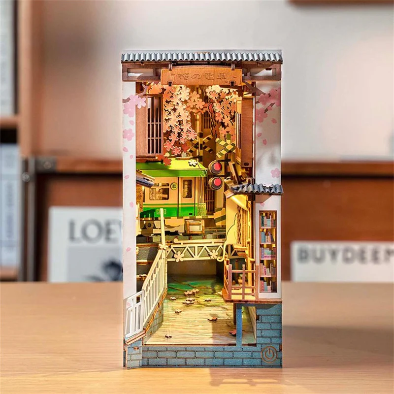 Robotime TGB01 Rolife Sakura Densya 3D Wooden DIY Miniature House Book Nook - JOYTOY WORLD
