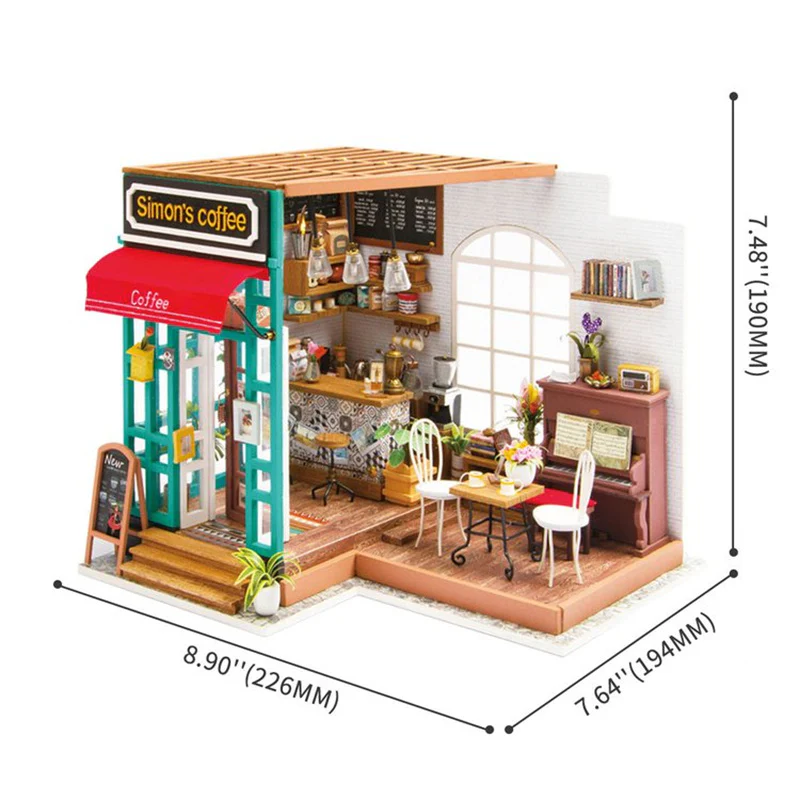 Robotime DG109 Rolife Simon's Coffee Shop DIY Miniature Dollhouse Kit - JOYTOY WORLD