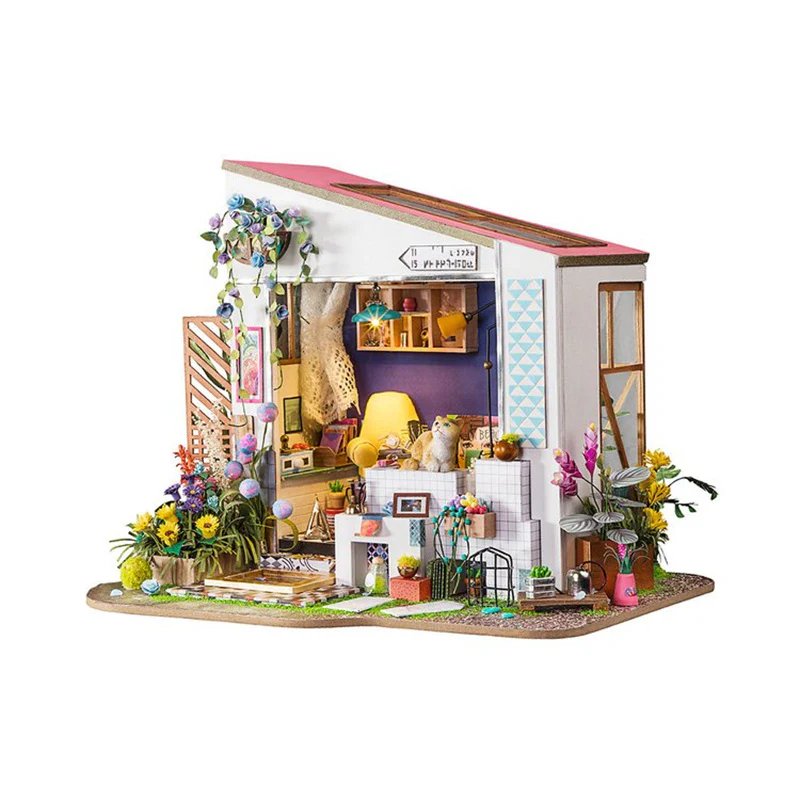 Robotime DG11 Rolife Lily's Porch DIY Miniature Dollhouse with Cat 1:20 - JOYTOY WORLD