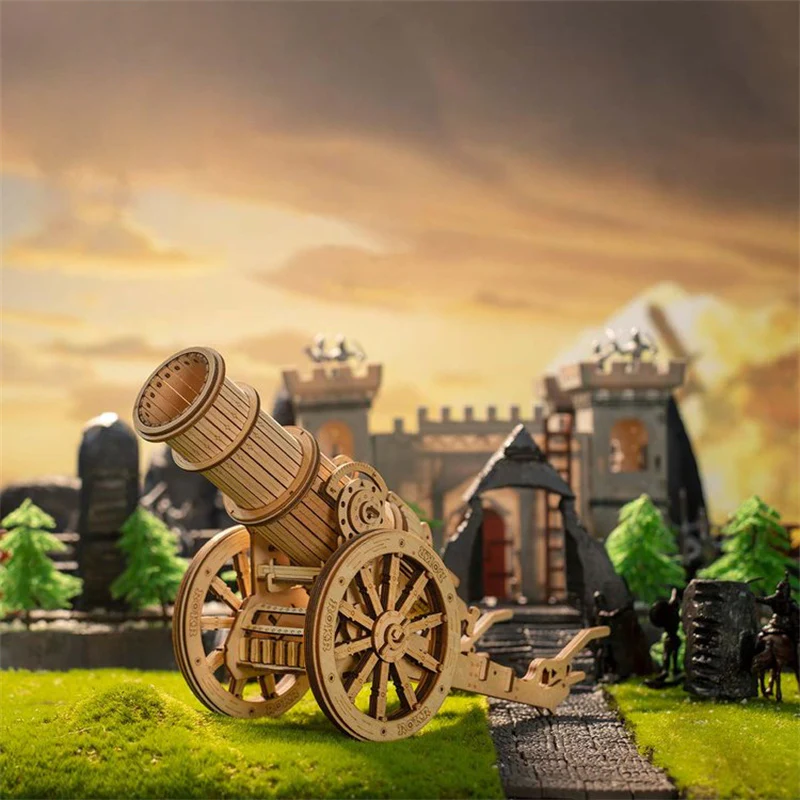 Robotime KW801 ROKR 3D Wooden Puzzle Wheeled Siege Artillery - JOYTOY WORLD