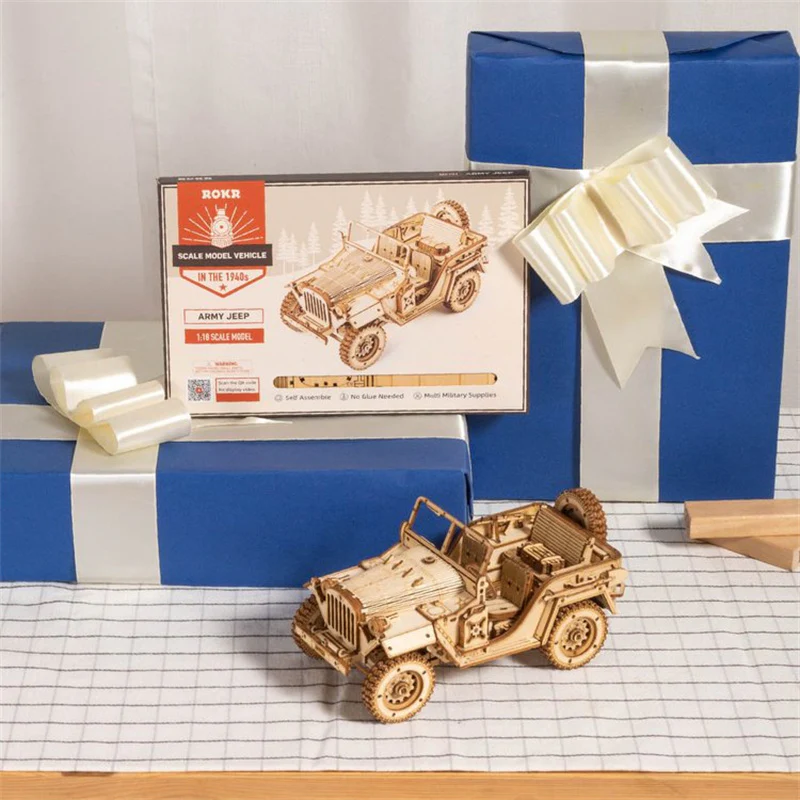 Robotime MC701 ROKR Army Jeep Scale Model 3D Wooden Puzzle - JOYTOY WORLD