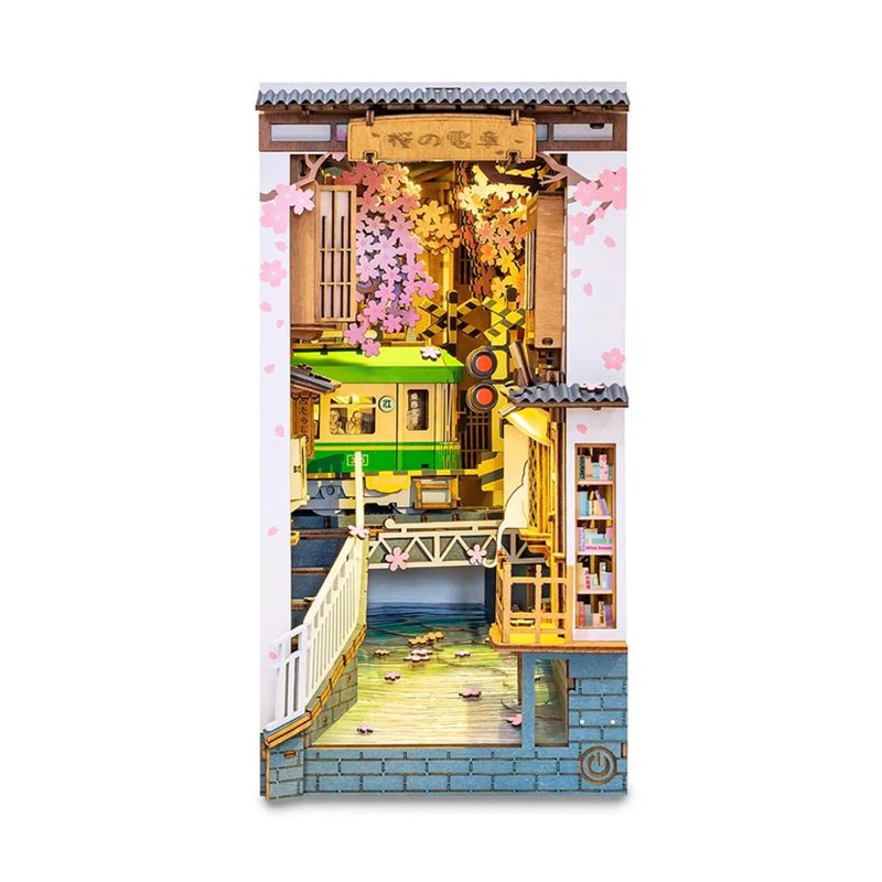 Robotime TGB01 Rolife Sakura Densya 3D Wooden DIY Miniature House Book Nook - JOYTOY WORLD