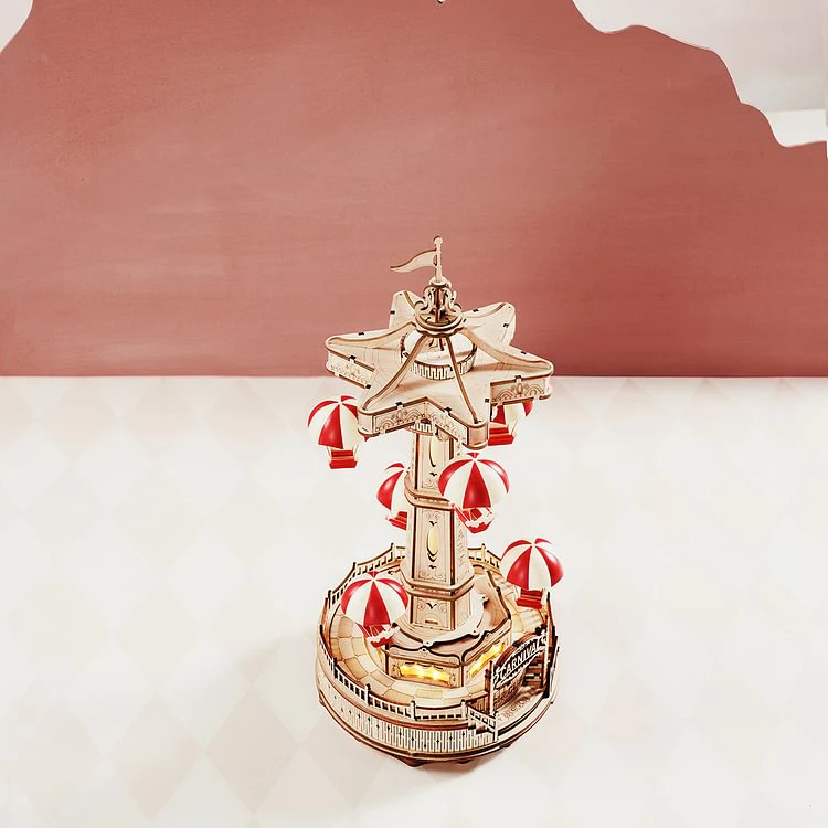 Robotime EA01 ROKR Parachute Tower DIY Music Box 3D Wooden Puzzle - JOYTOY WORLD