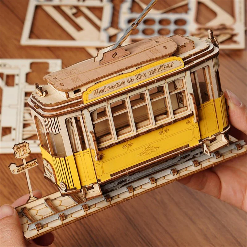 Robotime TG505 Rolife Retro Tramcar 3D Wooden Puzzle - JOYTOY WORLD
