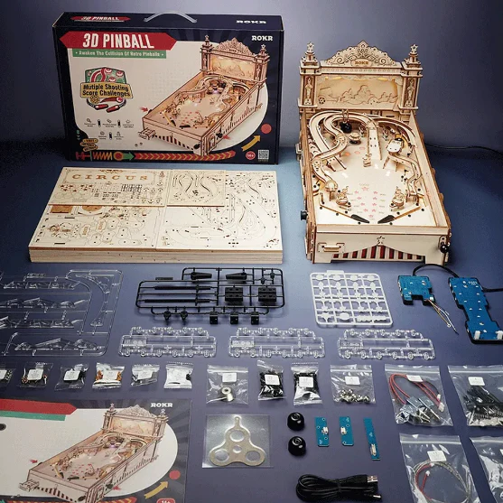 Robotime EG01 3D Pinball Machine 3D Wooden Puzzle for Kid Adult Family Party Vintage Style Pinball Game - JOYTOY WORLD